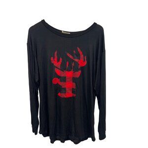 Blumin Apparel Plaid Reindeer Long Sleeve Shirt Size Medium Black Christmas